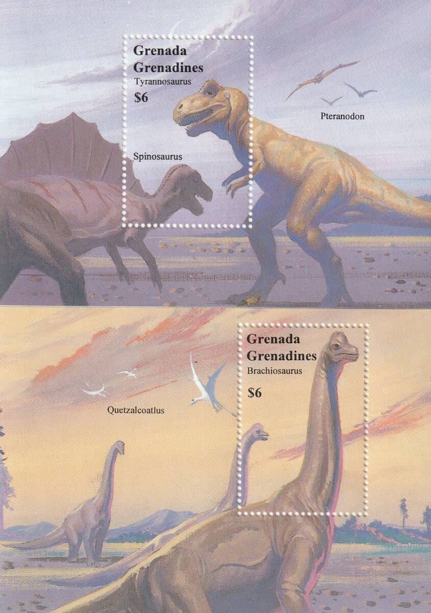 （グレナダグレナディン）1994年恐竜小型シート2種、スコット評価11ドル（海外より発送、説明欄参照）_画像1