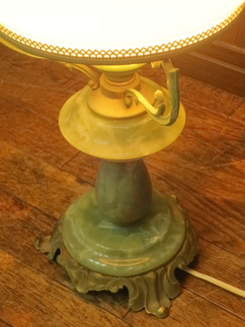 最高級 イタリア製 真鍮 x オニキス 大理石 ガラスシェード オイルランプ型 1灯式 スタンドランプ H45㎝/照明/西洋/アンティークの画像9
