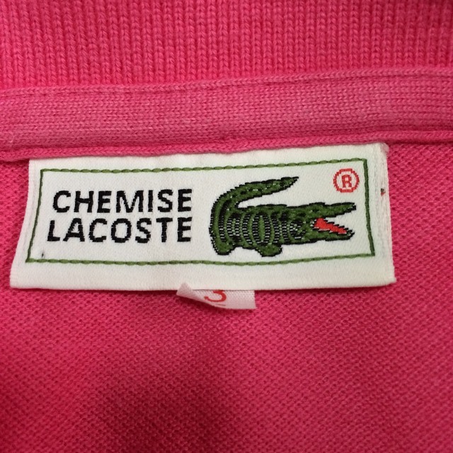 ビンテージ LACOSTE ラコステ 半袖ポロシャツ サイズ３ 濃いピンク単色無地 鹿の子生地 サイドスリットの画像3