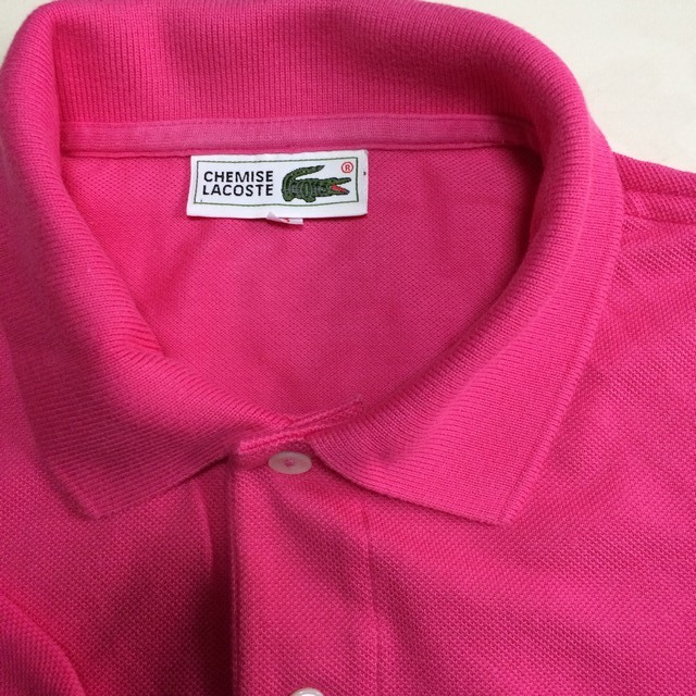 ビンテージ LACOSTE ラコステ 半袖ポロシャツ サイズ３ 濃いピンク単色無地 鹿の子生地 サイドスリットの画像2