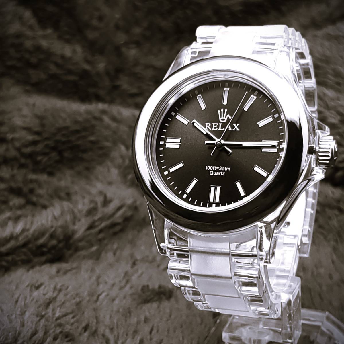 【激安3999円】RELAX リラックス 王冠ロゴ OP29 腕時計 オールスターパーペチュアル 遊び心があり魅力的モデル ブラック文字盤_画像2