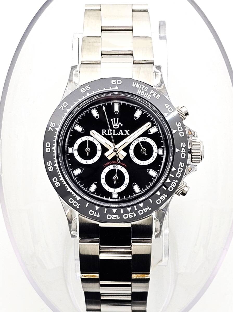 【1円】RELAX リラックス 王冠ロゴ D8-S カスタム腕時計 クロノ 爆発的な人気のあるモデルの一つ御時計 黒文字盤 所ジョージの画像2