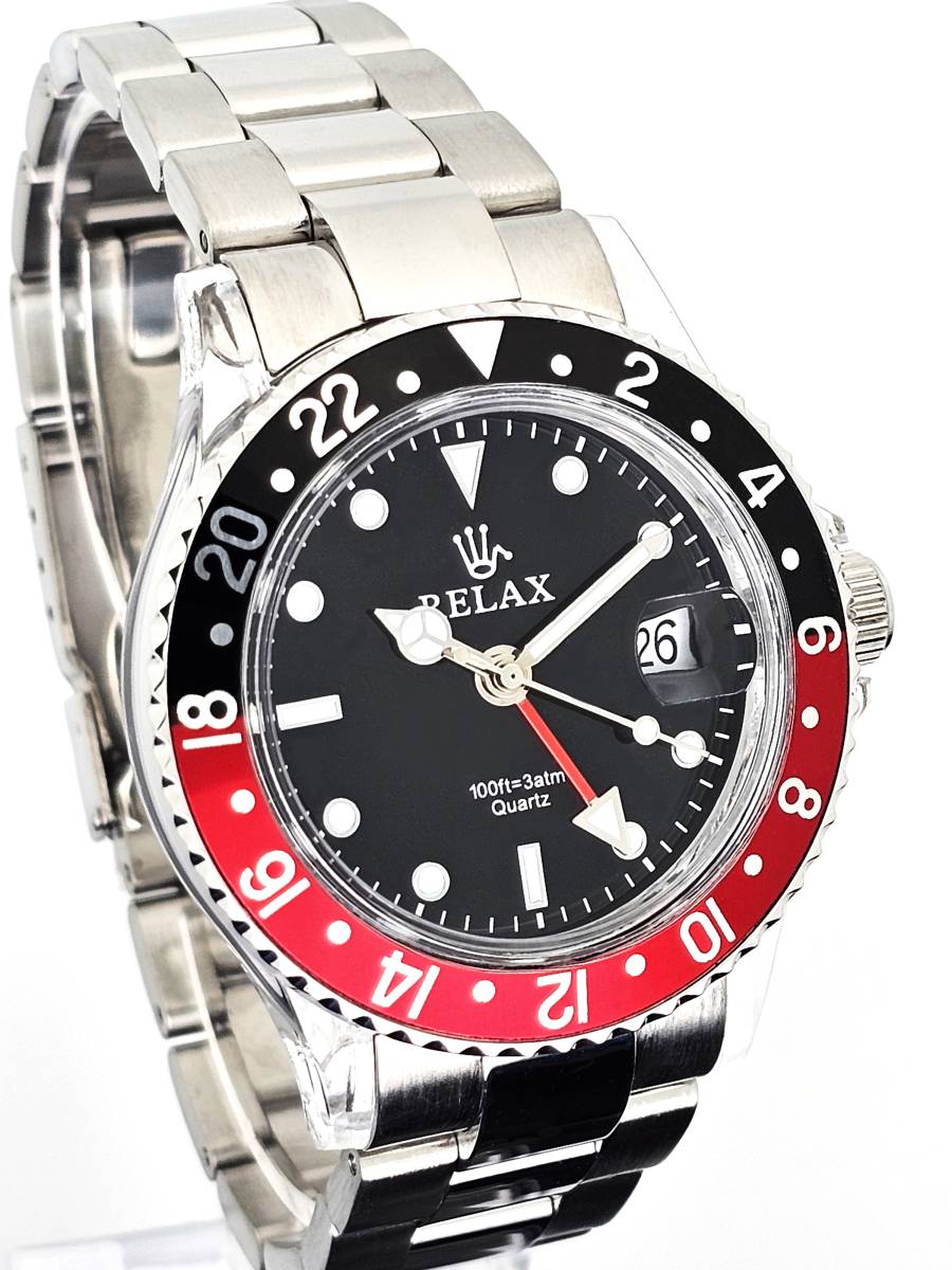 [ быстрое решение сильно сниженная цена ] relax .. Logo GMT12-S custom наручные часы GMT чёрный / красный 24H вращение оправа Setagaya основа Tokoro George новый товар 