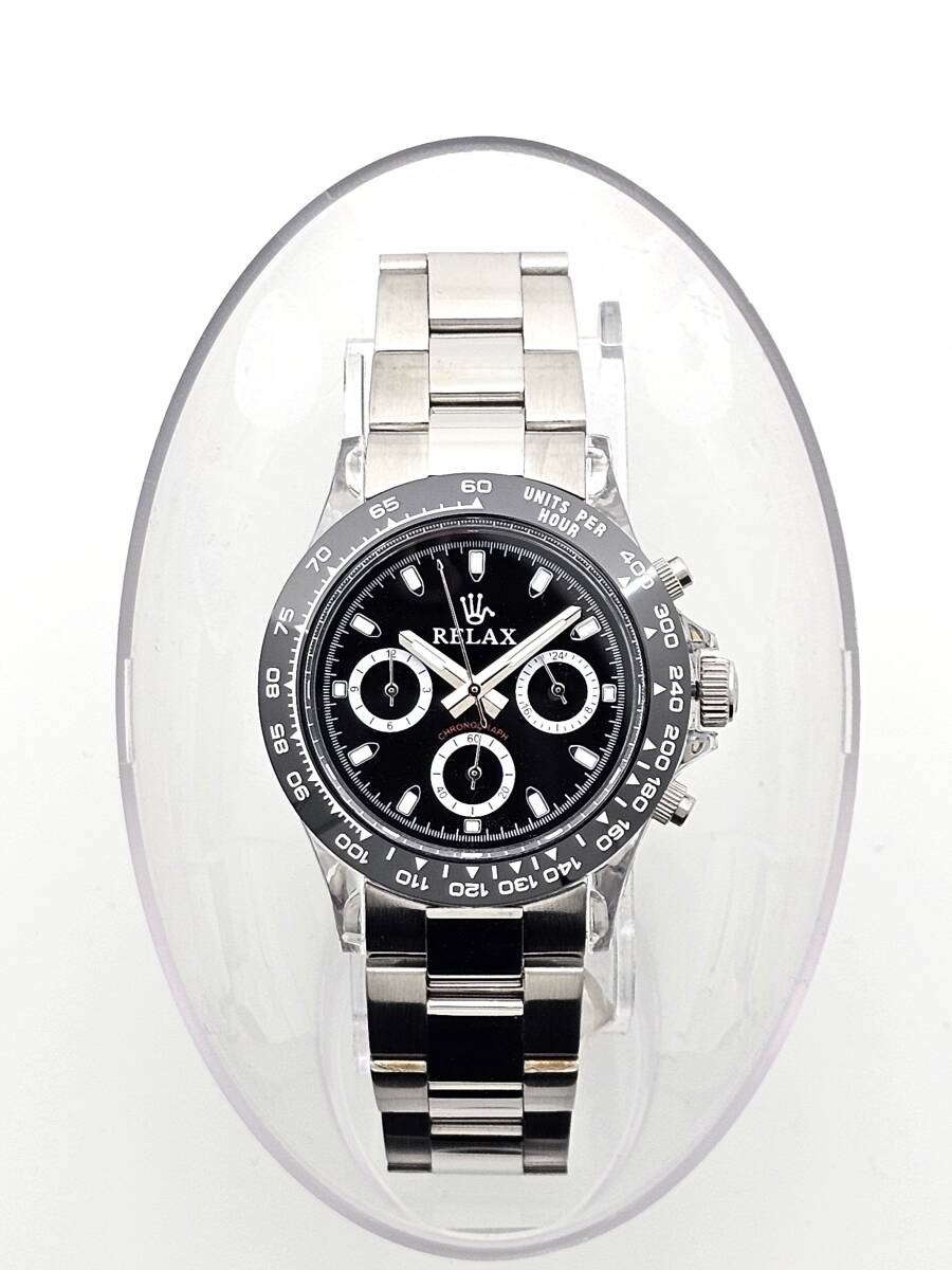 【1円】RELAX リラックス 王冠ロゴ D8-S カスタム腕時計 クロノ 爆発的な人気のあるモデルの一つ御時計 黒文字盤 所ジョージの画像3