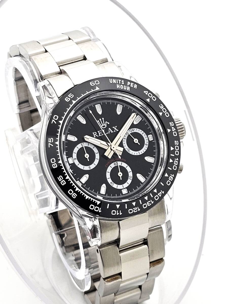【1円】RELAX リラックス 王冠ロゴ D8-S カスタム腕時計 クロノ 爆発的な人気のあるモデルの一つ御時計 黒文字盤 所ジョージの画像5
