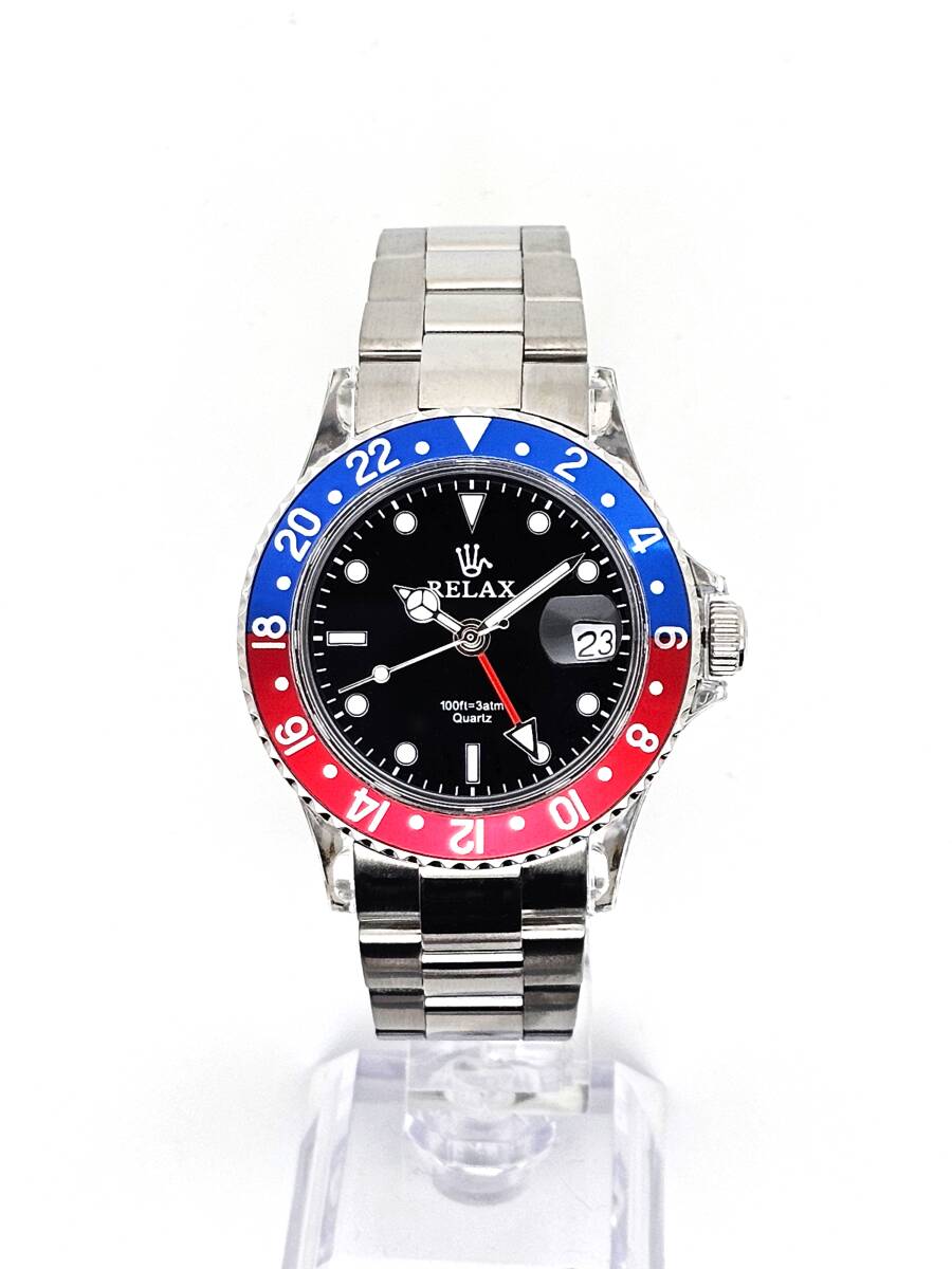 [ быстрое решение сильно сниженная цена ]RELAX relax .. Logo GMT13-S custom наручные часы GMT синий / красный Pepsi 24H вращение оправа Setagaya основа Tokoro George новый товар 