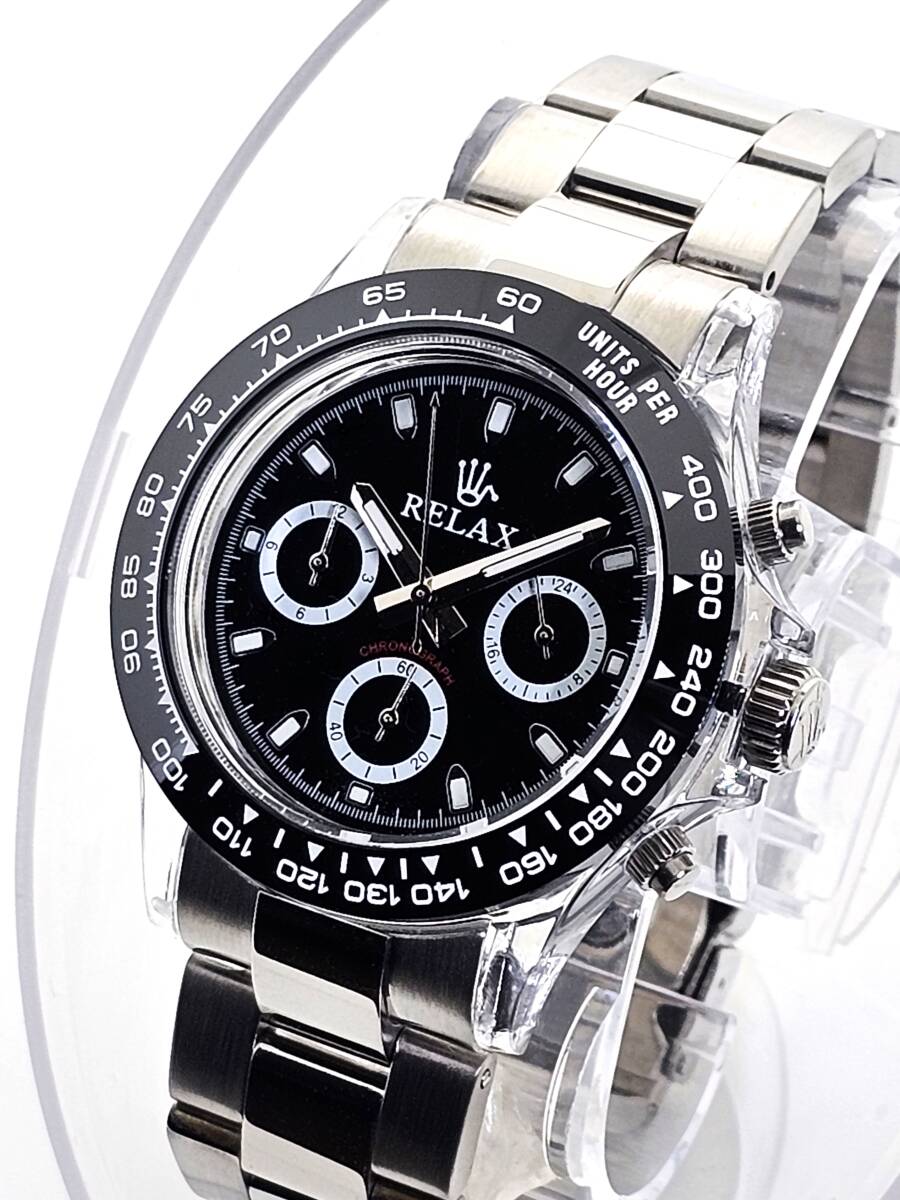 【即決特価】RELAX リラックス 王冠ロゴ D8-S カスタム腕時計 クロノ 爆発的な人気のあるモデルの一つ御時計 黒文字盤 所ジョージ_画像1