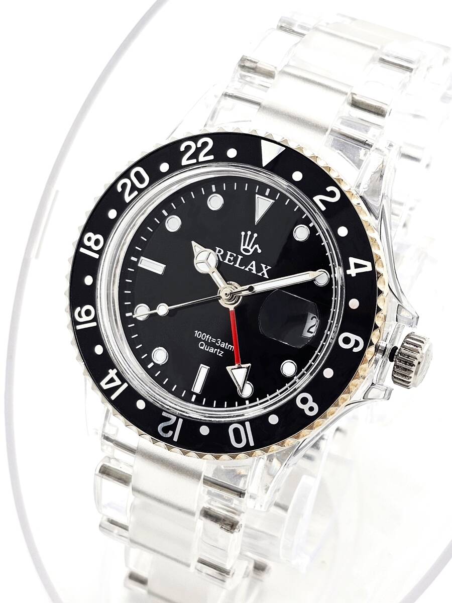 【1円】RELAX リラックス 王冠ロゴ GMT11 腕時計 GMT 黒/黒 24H回転ベゼル 世田谷ベース 所ジョージ 新品