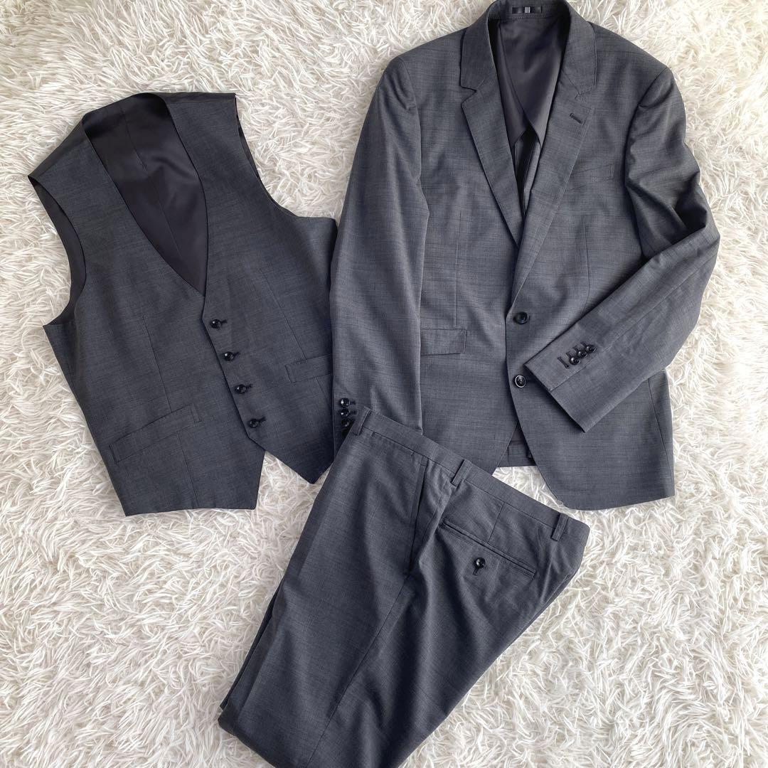 【美品】　SUIT SELECT　スーツセレクト　スーツ　セットアップ　3ピース　シルク混　M L グレー_画像2