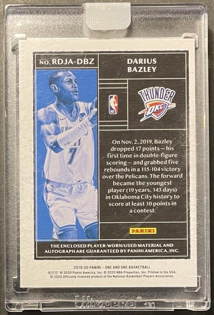 【 35枚限定 RPA 】Darius Bazley 2019-20 One & One RC Rookie Dual Patch Autographs Purple /35 On Card Auto 直筆サインカード NBAの画像2