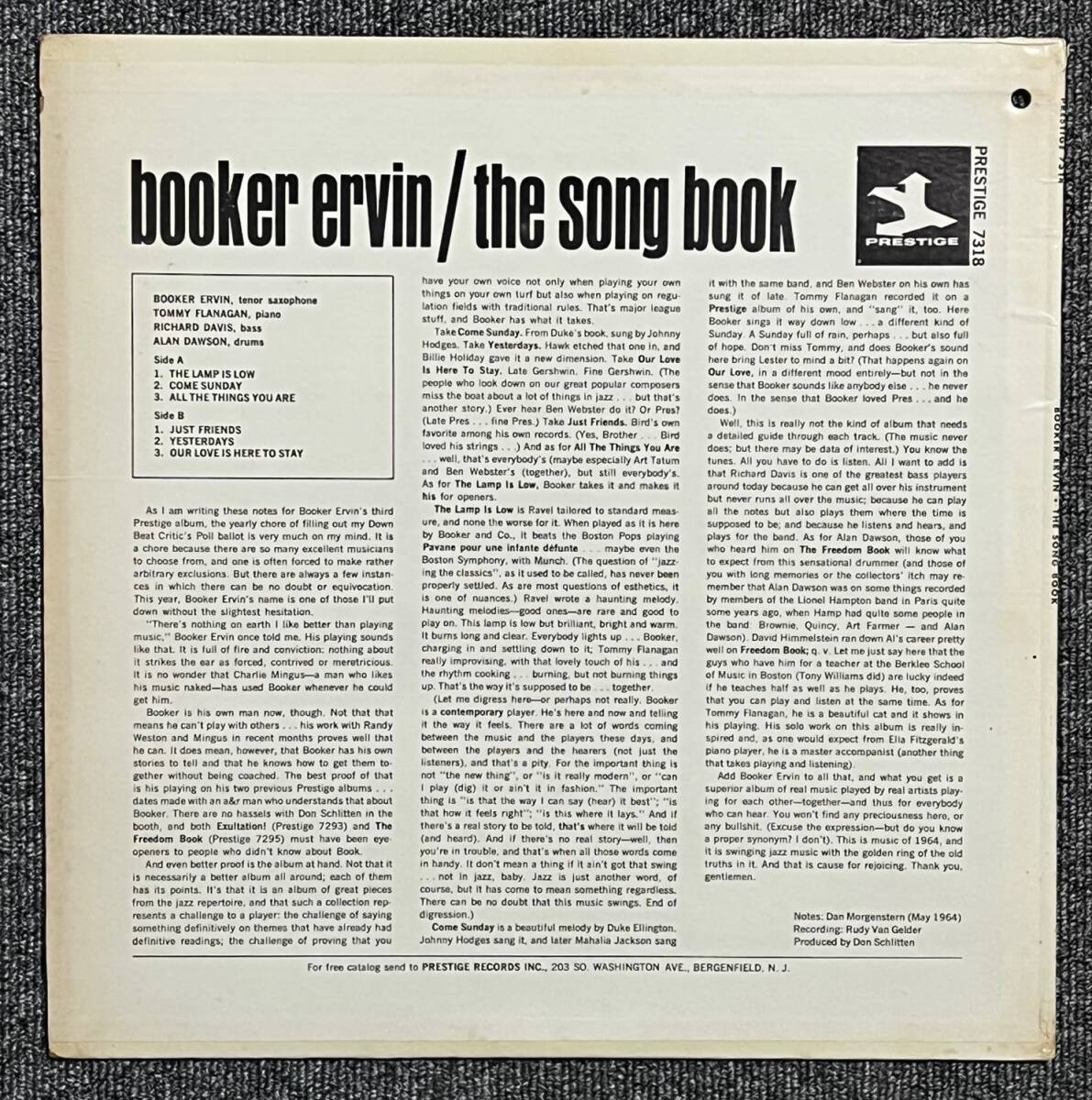 【オリジナル/美品】『 The Song Book 』 Booker Ervin Tommy Flanagan ブッカー・アーヴィン トミー・フラナガン_画像2