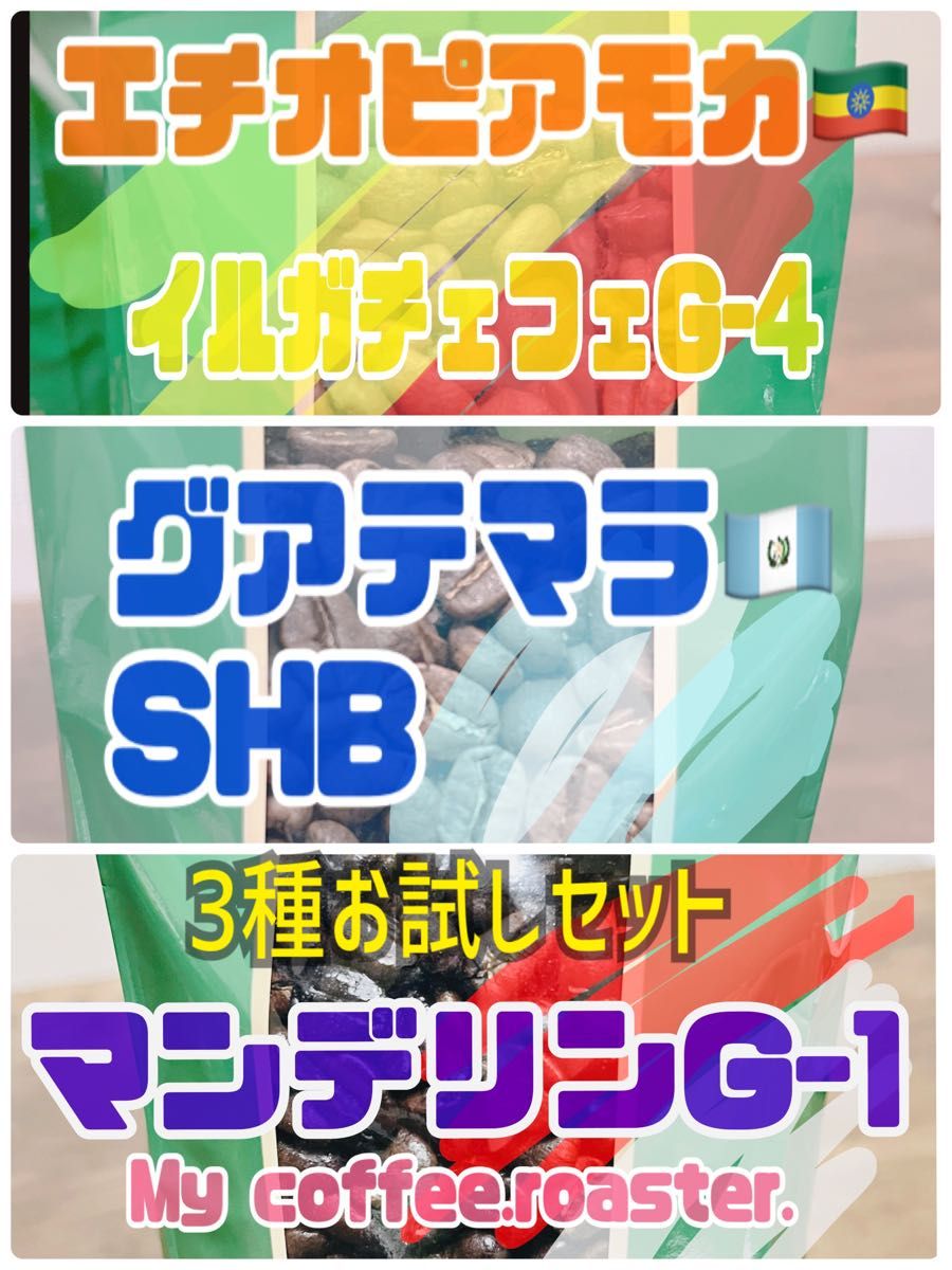 自家焙煎コーヒー豆　３種お試し飲み比べセット　各種200g 計600g