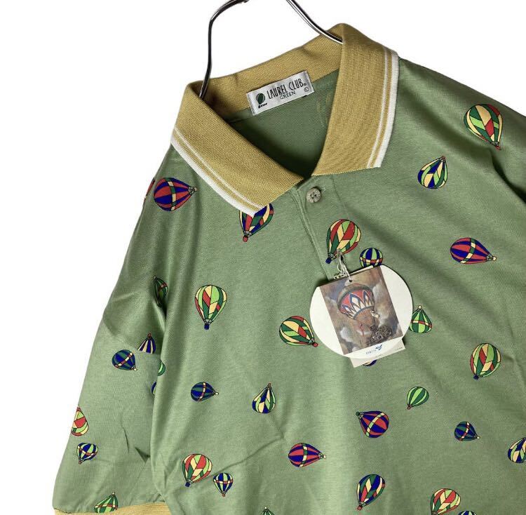 希少！未使用タグ付きデッドストック品バルーン総柄ポロシャツ日本製グリーンLサイズ