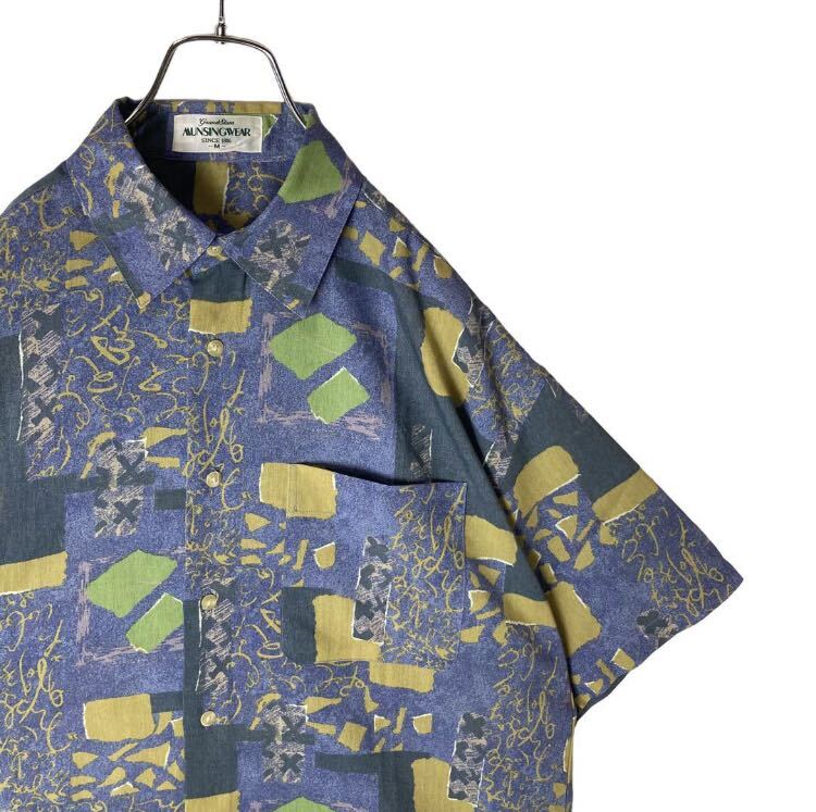 グッドデザイン古着！日本製リゾート風総柄半袖シャツ マンシングウェアビッグサイズ