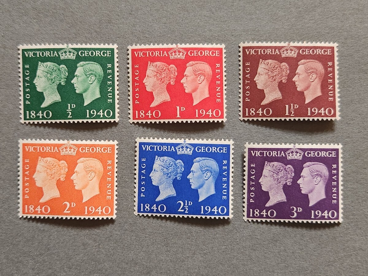 イギリス 1940年 切手発行100年 6種完 NH_画像1