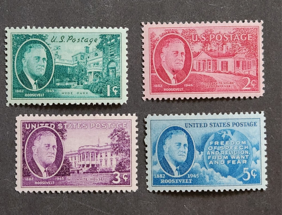アメリカ 1945~46年 ルーズベルト大統領追悼 4種完 NH の画像1