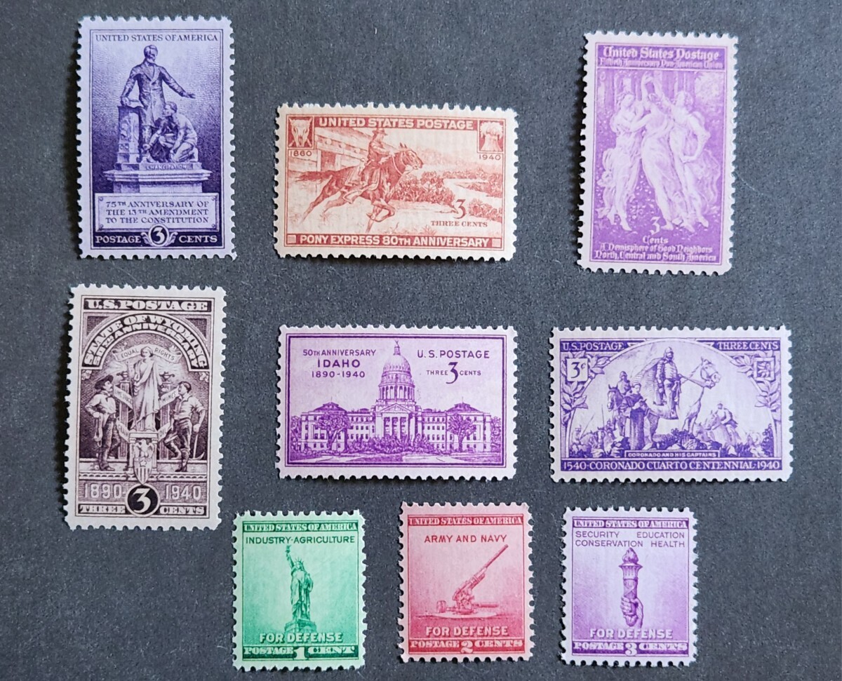 アメリカ 1940年 記念切手 計9枚 NHの画像1