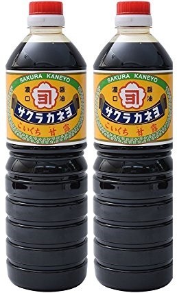 送料無料 鹿児島の甘い醤油 サクラカネヨ甘露（濃口）1リットル２本の画像1