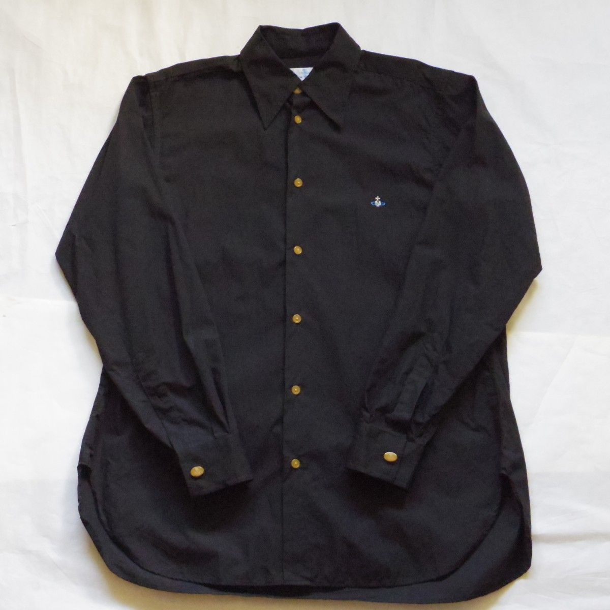 90s イタリア製 Vivienne Westwood MAN オーブ刺繍 オーブボタン シャツ 黒 ヴィンテージ