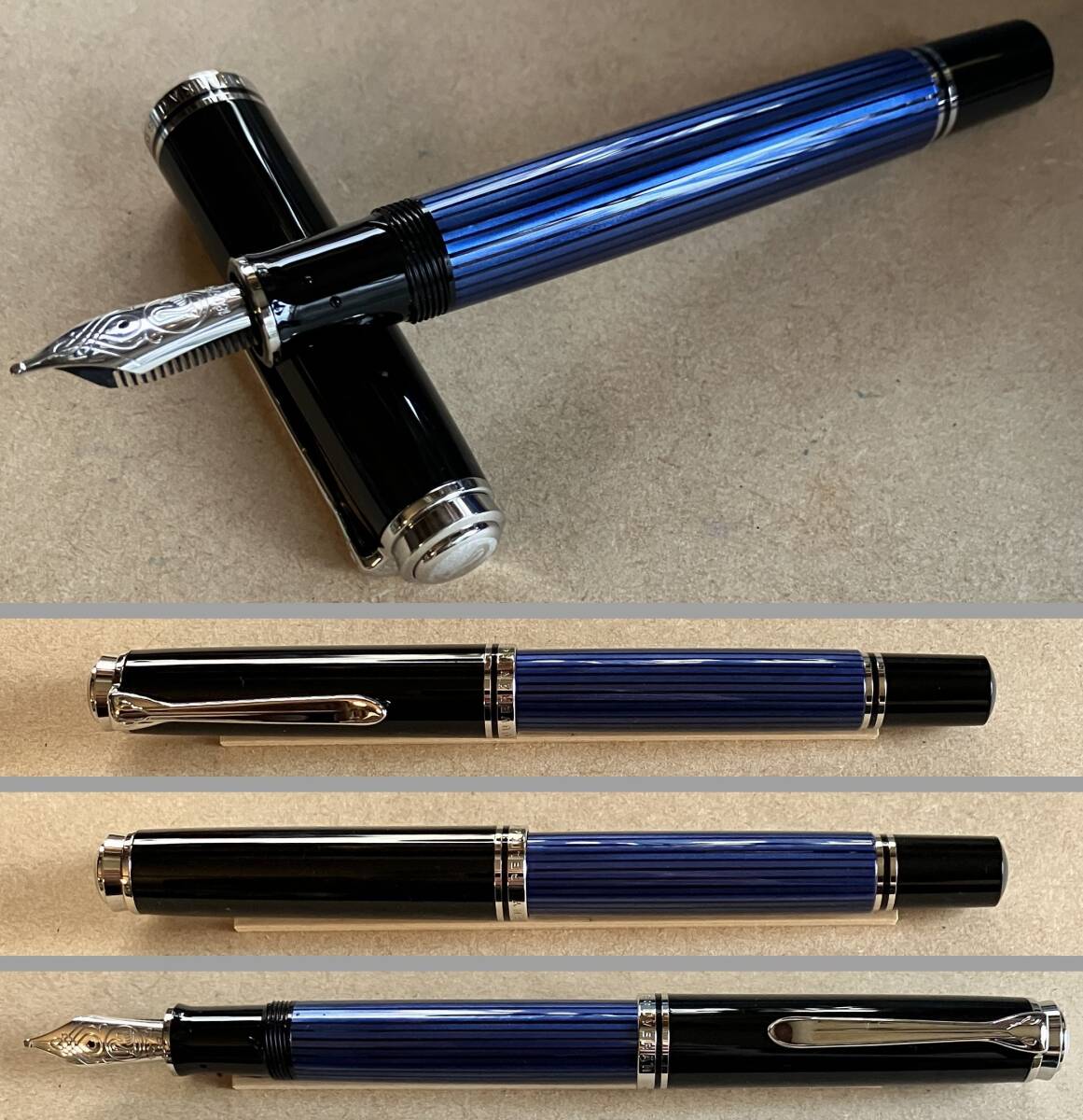 万年筆 ペリカン スーベレーン PELIKAN Souveran M805(M800) ブルー(青縞) BB 18C-750(18金)ニブ 美品・書き味非常に良好の画像1