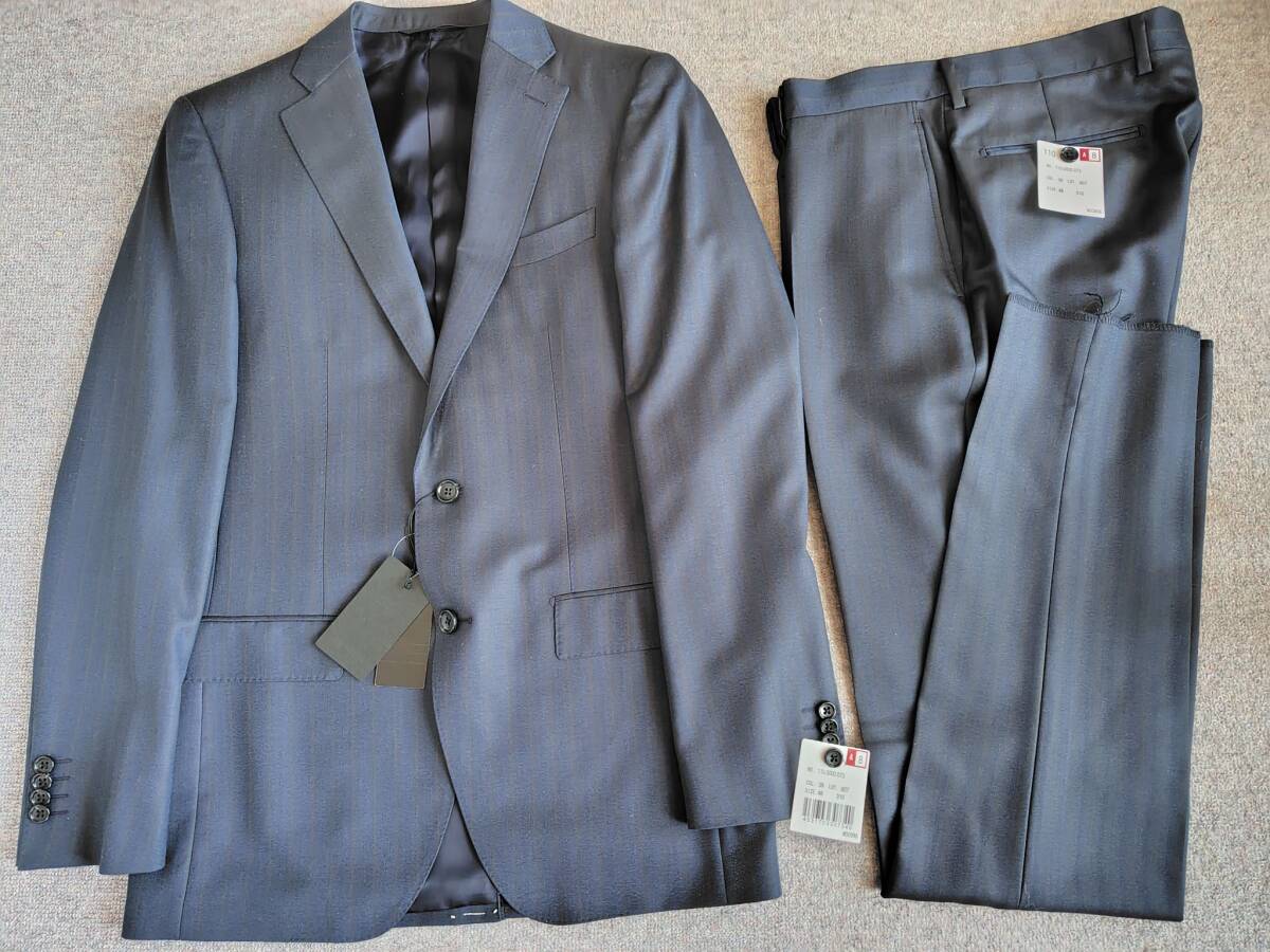 新品  DURBAN ダーバン シルク混上質ヘリンボーンメンズビジネススーツ ９８A８ ダークネイビー 110000円 日本製の画像1
