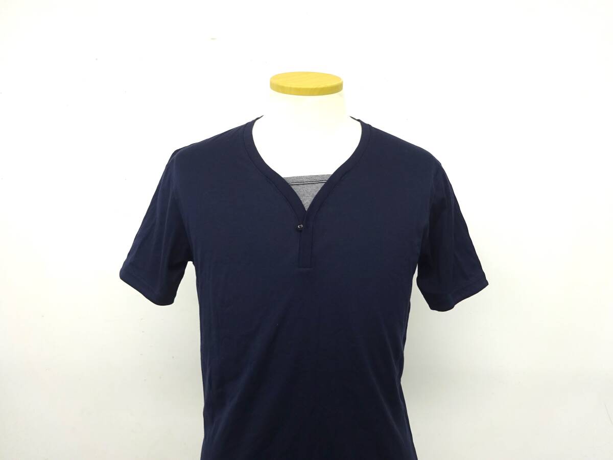 TAKEO KIKUCHIKI タケオキクチ 半袖Tシャツ 新品未使用 タグ付き Vネック 袖裏ボーダー ネイビー Mサイズ 夏 メンズ Y-665いの画像1