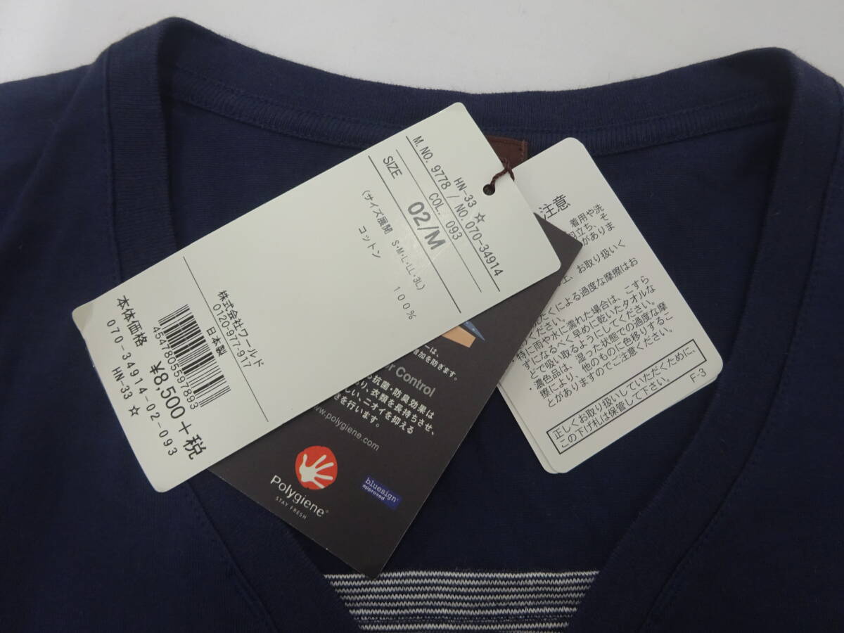 TAKEO KIKUCHIKI タケオキクチ 半袖Tシャツ 新品未使用 タグ付き Vネック 袖裏ボーダー ネイビー Mサイズ 夏 メンズ Y-665いの画像7