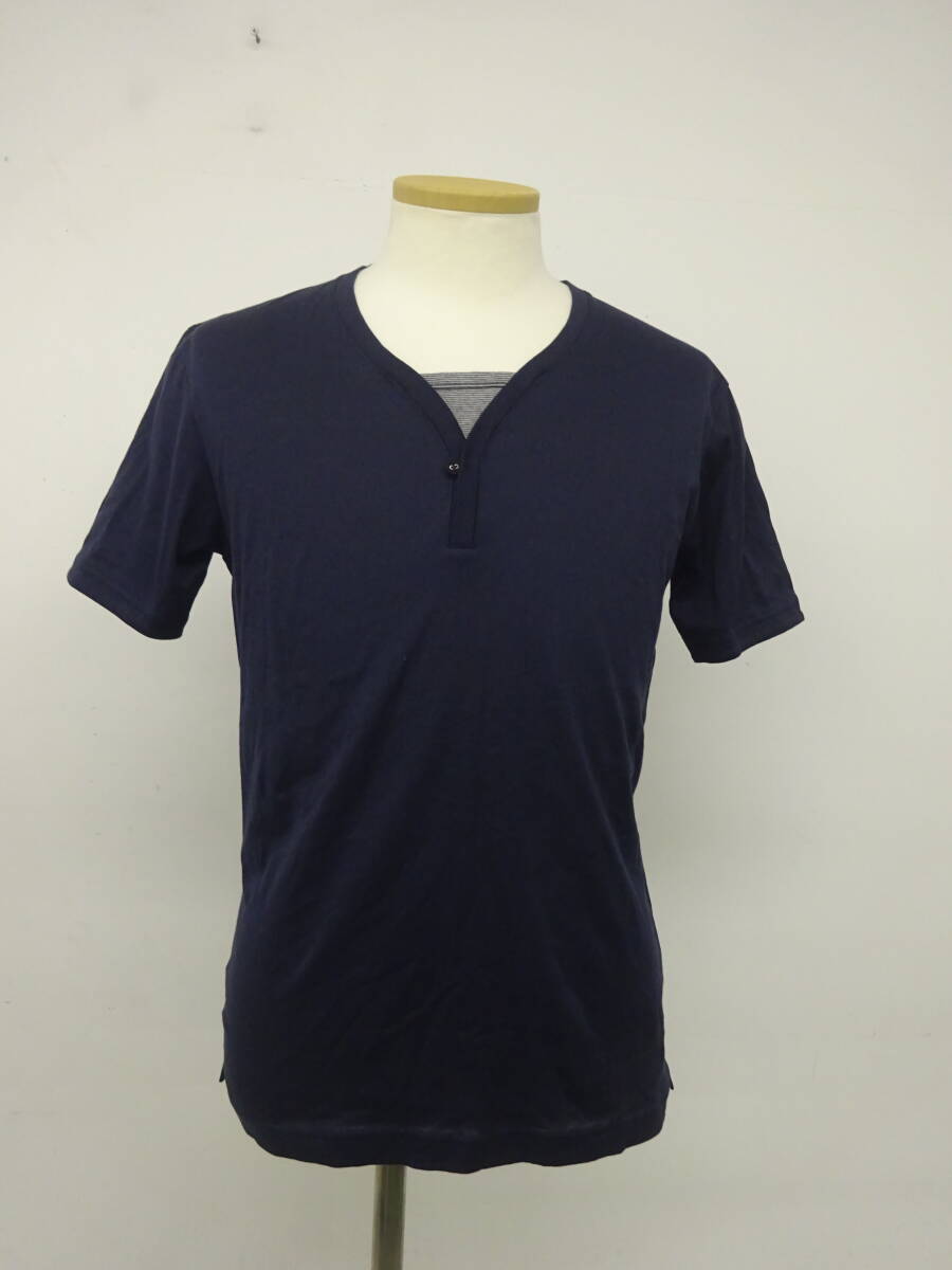 TAKEO KIKUCHIKI タケオキクチ 半袖Tシャツ 新品未使用 タグ付き Vネック 袖裏ボーダー ネイビー Mサイズ 夏 メンズ Y-665いの画像2