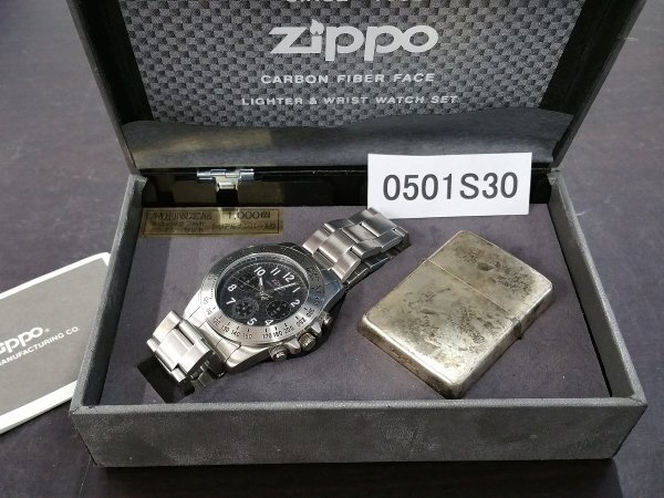 0501S30　喫煙グッズ　ZIPPO ジッポ　ライター　腕時計　セット ※着火未確認・現状お渡し_画像1