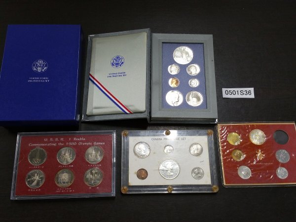 0501S36　世界のコイン　記念コイン　おまとめ　アメリカ 1986 PRESTIGE SET　カナダ 　モスクワオリンピック など　　_画像1