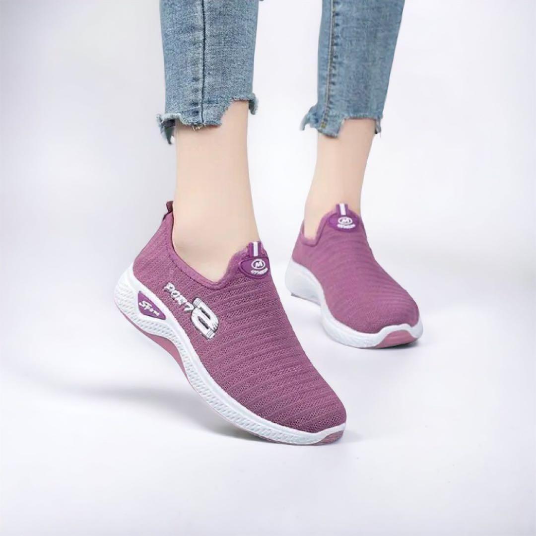  sneakers lady's ( purple 24.5cm) string less shoes ( new goods )