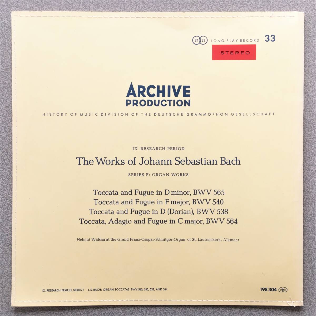 独ARCHIV SAPM RED STEREO ウ゛ァルヒャ Bach トッカータとフーガ他 12時囲み[STEREO]入り赤ステ盤 DGGの最初期STEREO録音 極美品!_画像1