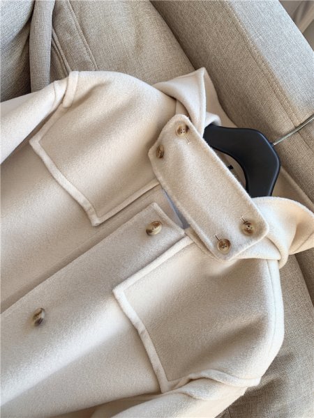 強くお勧め 暖かレディース100％ウールコート両面ウールポケットジャケットオフホワイト_画像6