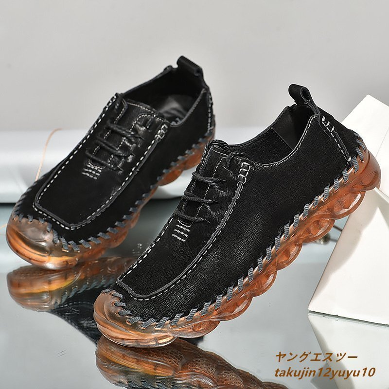  new work * super rare men's walking shoes original leather shoes gentleman shoes sneakers light weight Loafer ventilation outdoor shoes black 24.5cm