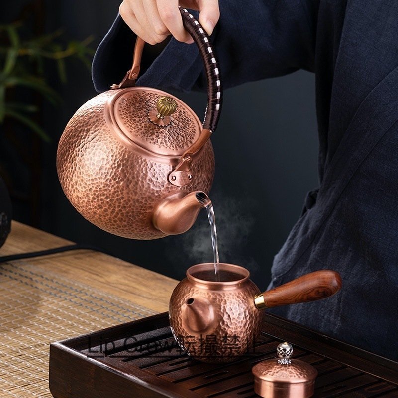 手作り やかん 古風銅瓶 紫銅製 大容量 茶道具 銅びん 提梁壺_画像2