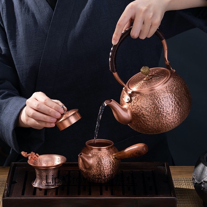 手作り やかん 古風銅瓶 紫銅製 大容量 茶道具 銅びん 提梁壺_画像4
