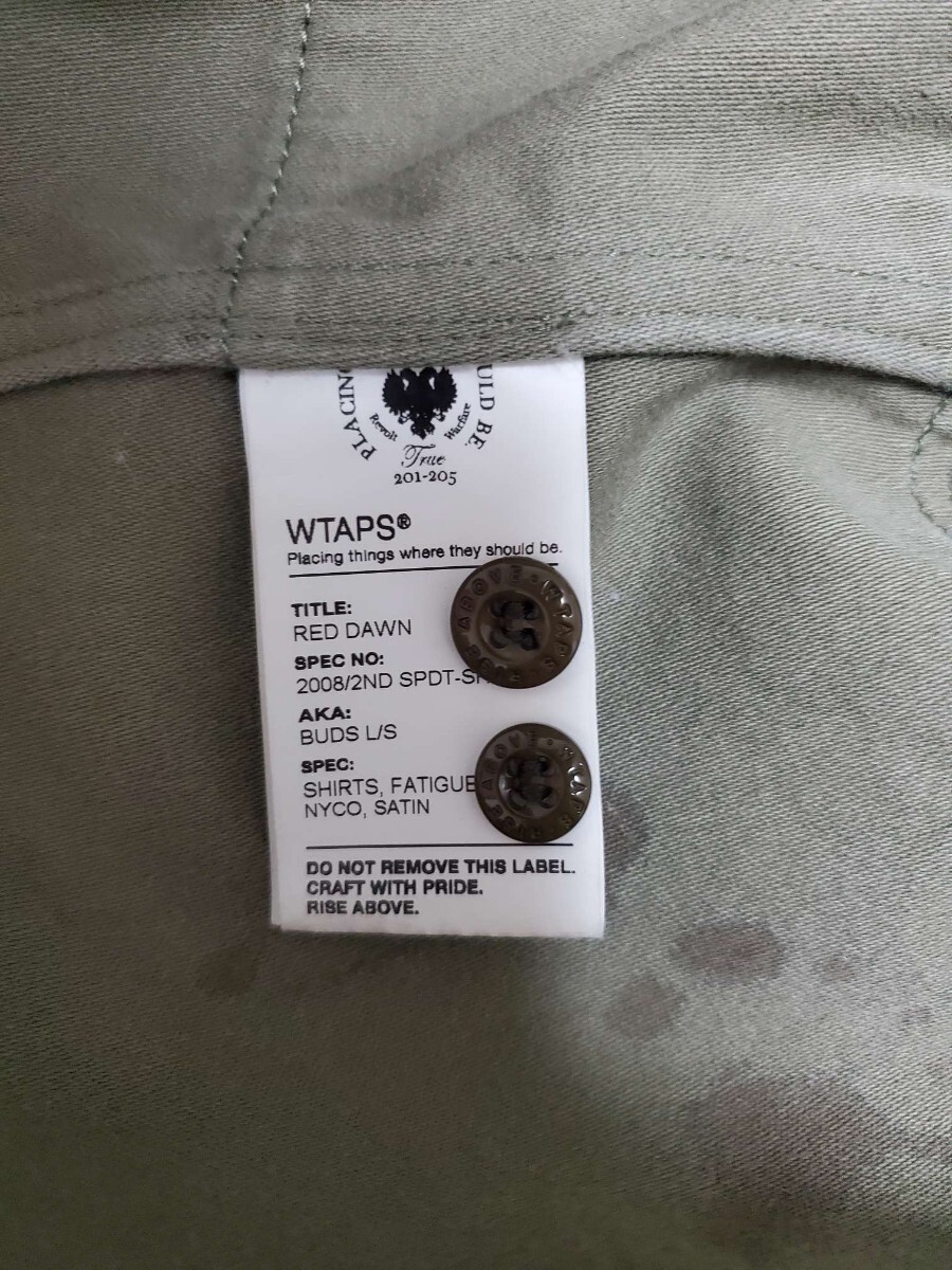 ダブルタップス wtaps ミリタリージャケット シャツ 長袖 S カーキ グリーン 加工 ワッペン レアの画像3