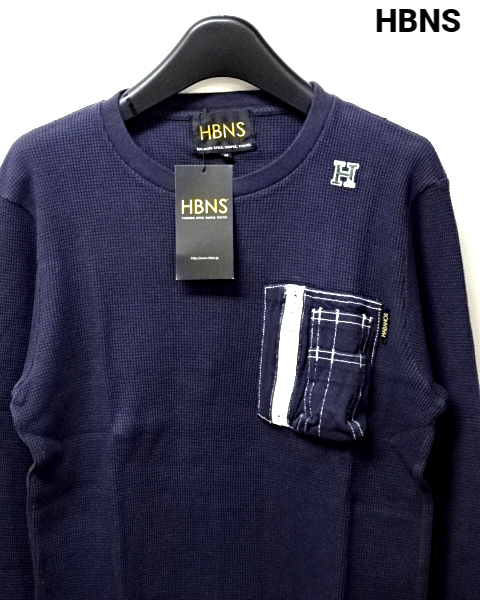 M 新品【HBNS MIL POCKET WAFFLE L/S TOPS DEEP-NAVY A13-WF01 HABANOS ハバノス ミリタリーポケット ワッフル トップス ロンTシャツ】_画像1