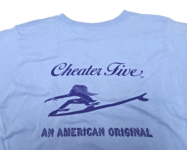 Kids M 未使用【CHEATER FIVE Tee Sax チーターファイブ Tシャツ サーフブランド 両面ロゴプリント キッズ 男の子 サックス 水色】_画像6