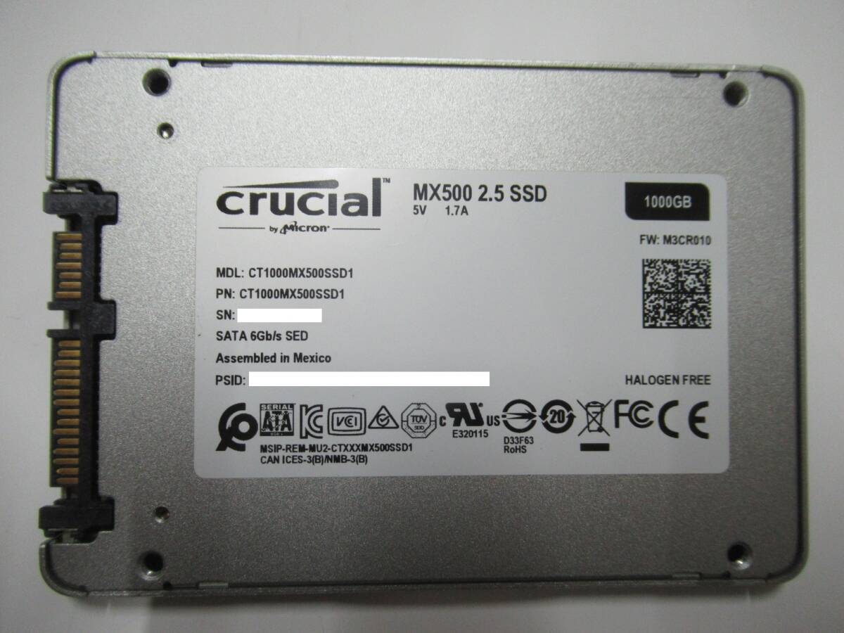 ♪♪1円 ～スタートCrucial MX500 SSD 1000GB 2.5インチ 中古♪♪の画像2