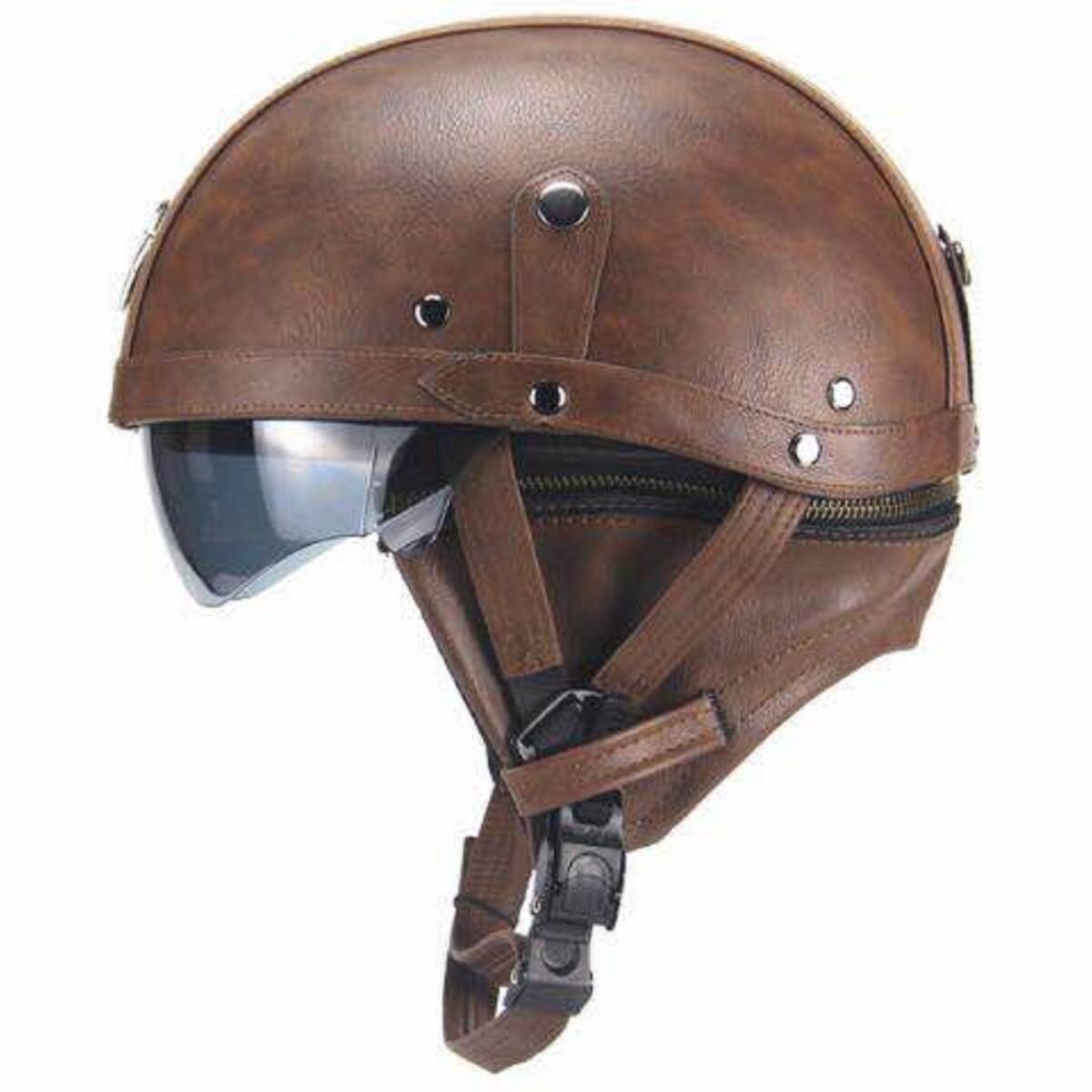  новый товар PU кожа Vintage Harley шлем мотоцикл semi-cap шлем защитные очки S~XL размер Brown размер :XL
