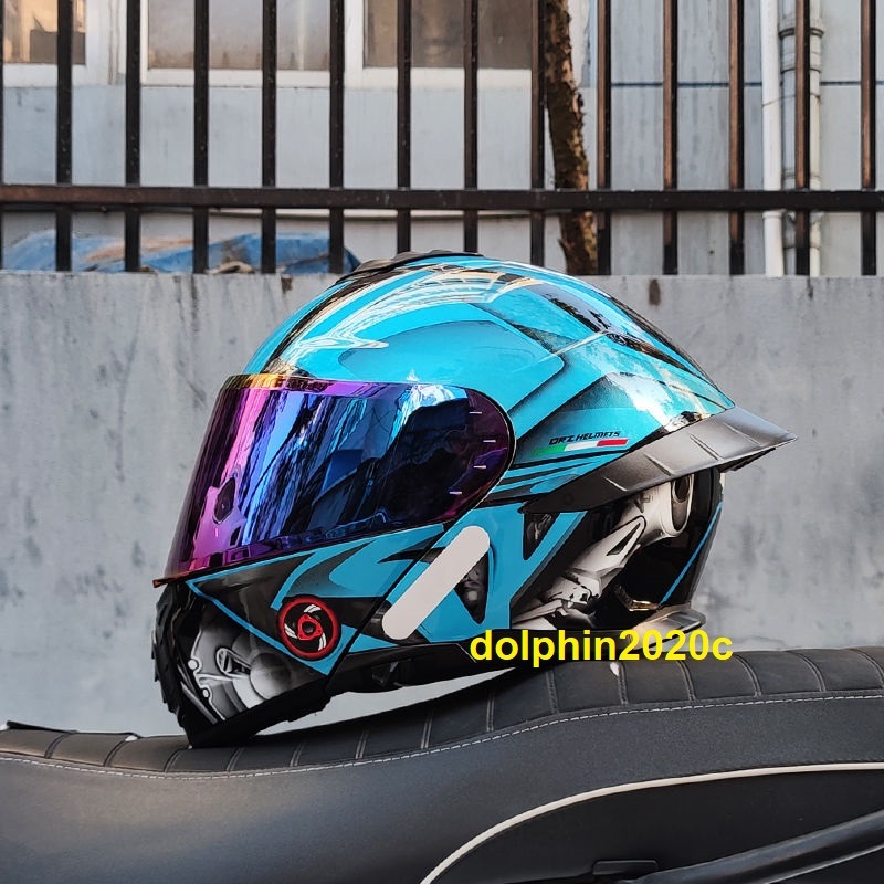 バイク ダブルレンズ フルフェイスヘルメット システムヘルメット ブルー M~3XLサイズ選択可の画像3