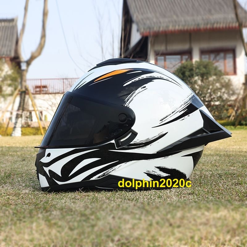 バイク 内蔵サングラス オンロード ヘルメット フルフェイスヘルメット S~XXLサイズ選択可 白-Aの画像3