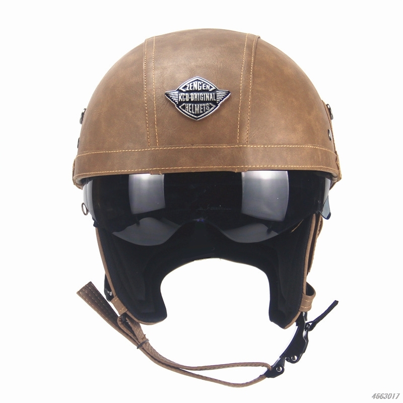  новый товар высококлассный PU кожа Vintage Harley шлем мотоцикл semi-cap шлем защитные очки S~XL размер размер :L