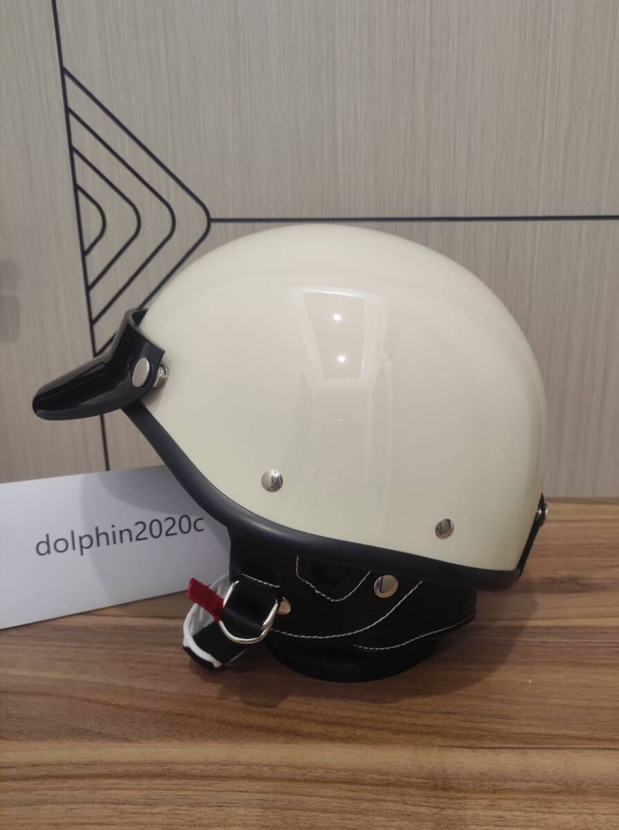 ハーレー 半帽 半キャップ ヘルメット レトロ ビンテージ ヘルメット バイザー多色 アイボリー サイズ：Mの画像2