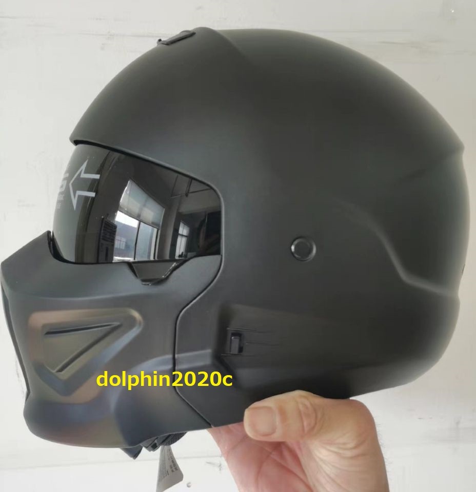 バイク ハーレー 内蔵サングラス フルフェイスヘルメット ジェットヘルメット 変身 多機能 組み立て 2代目 M~XXLサイズ選択可　マッド黒_画像2