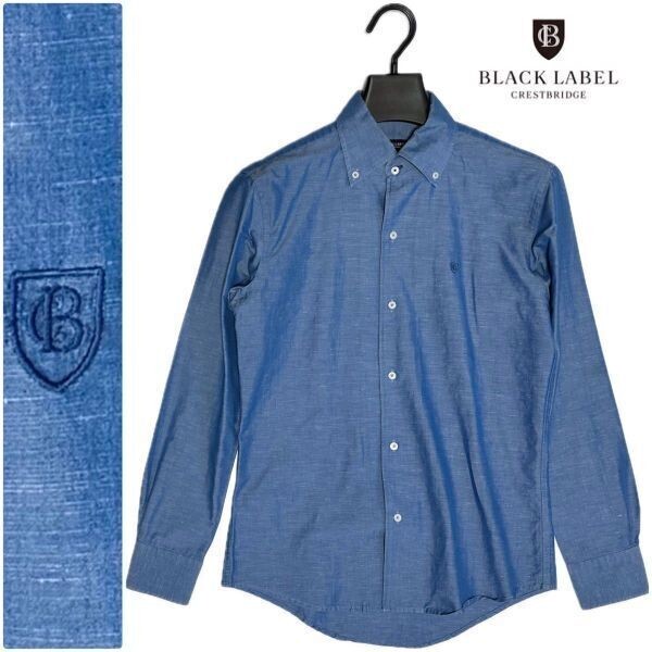 美品【上品なツヤとハリ！リネン混】ブラックレーベルクレストブリッジ ドレスシャツ ワイシャツ Yシャツ メンズ 39(M) ブルー 長袖 スーツの画像1