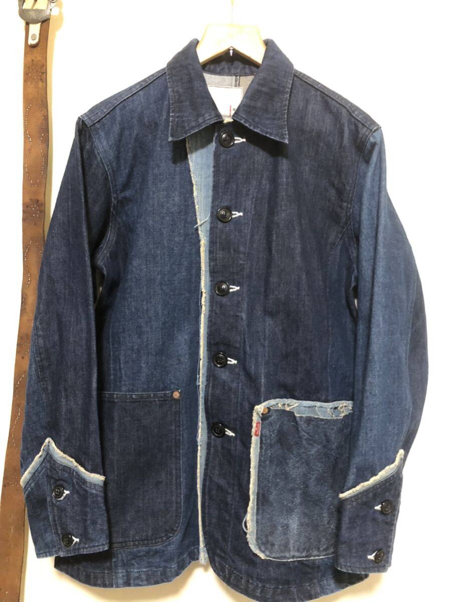 Levis redloop リメイク デニムカバーオール レッドループ デニム M リーバイス レザーポケット　テーラードジャケット DENIM インディゴ _画像1