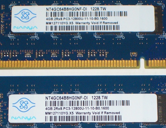 ◆NANYA製 PC3-12800 (DDR3-1600) 8GB (4GB×2枚) 完動品 即決！★送料120円！の画像2