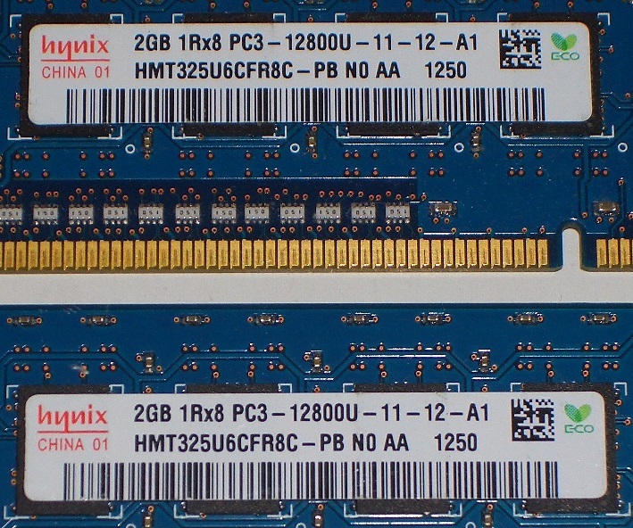 ◆hynix製 PC3-12800 (DDR3-1600) 4GB (2GB×2枚) 完動品 即決！★送料120円！_画像2